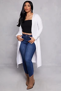 Womens Long Sleeve Open Front Duster, White, Size M