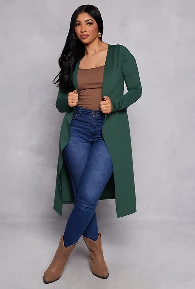Womens Long Sleeve Open Front Duster, Green,