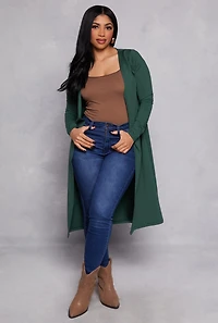 Womens Long Sleeve Open Front Duster, Green,