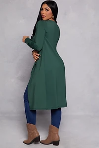 Womens Long Sleeve Open Front Duster, Green,