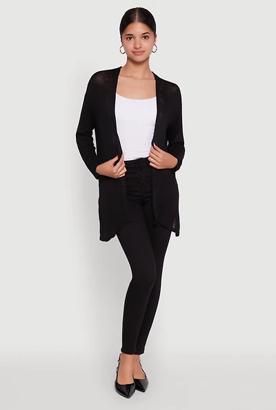 Womens Ambiance Brushed Knit Long Sleeve Duster, Black, Size S