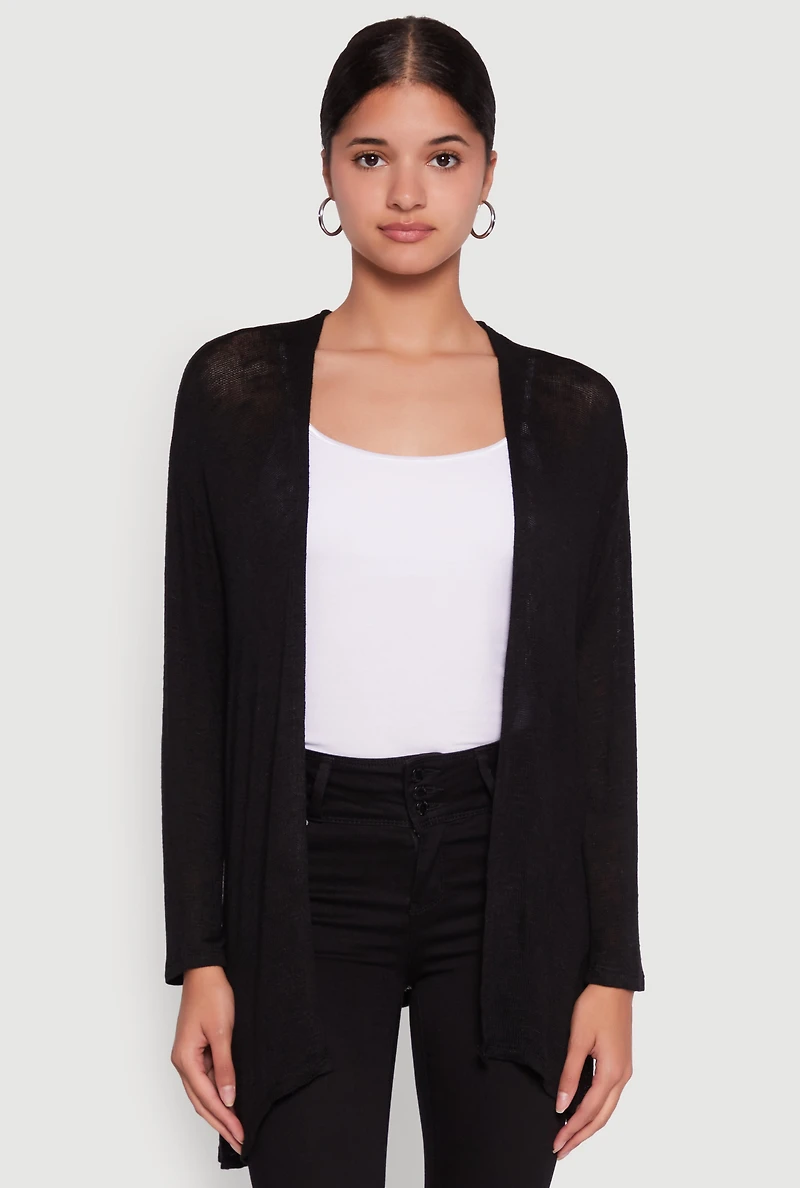 Womens Ambiance Brushed Knit Long Sleeve Duster, Black, Size S