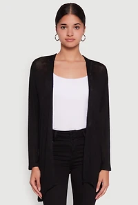 Womens Ambiance Brushed Knit Long Sleeve Duster, Black, Size S