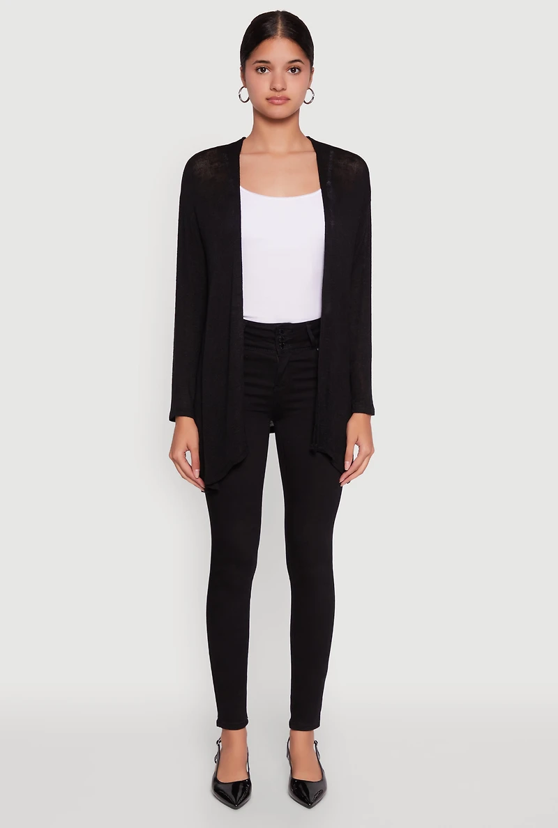 Womens Ambiance Brushed Knit Long Sleeve Duster, Black, Size S