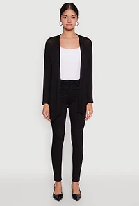 Womens Ambiance Brushed Knit Long Sleeve Duster, Black, Size S