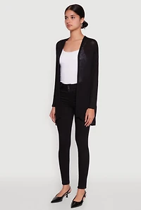 Womens Ambiance Brushed Knit Long Sleeve Duster, Black, Size S