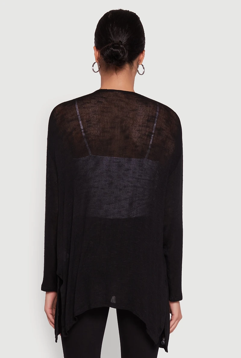 Womens Ambiance Brushed Knit Long Sleeve Duster, Black, Size S