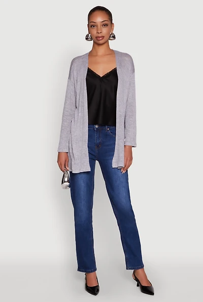 Womens Ambiance Brushed Knit Long Sleeve Duster, L
