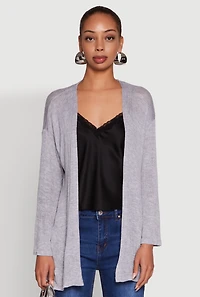 Womens Ambiance Brushed Knit Long Sleeve Duster, Grey, Size M