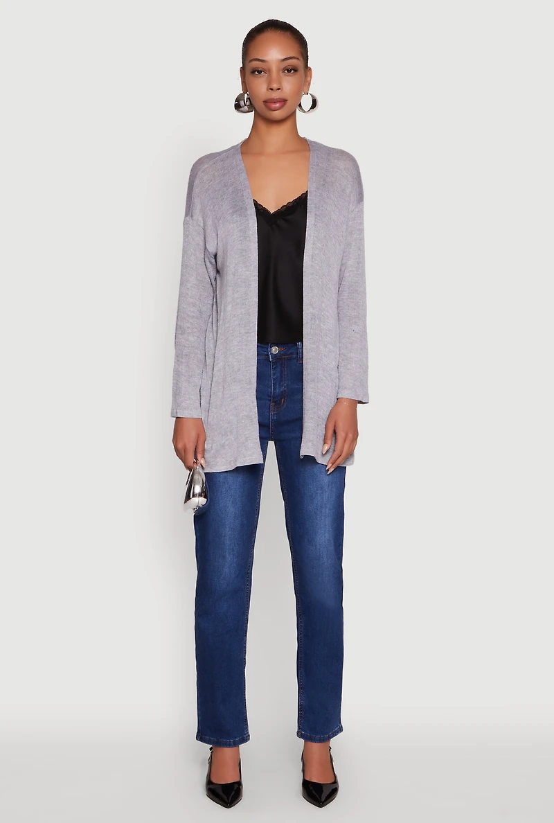 Womens Ambiance Brushed Knit Long Sleeve Duster, Grey, Size M