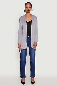 Womens Ambiance Brushed Knit Long Sleeve Duster, Grey, Size M