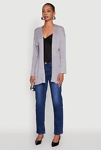 Womens Ambiance Brushed Knit Long Sleeve Duster, Grey, Size M