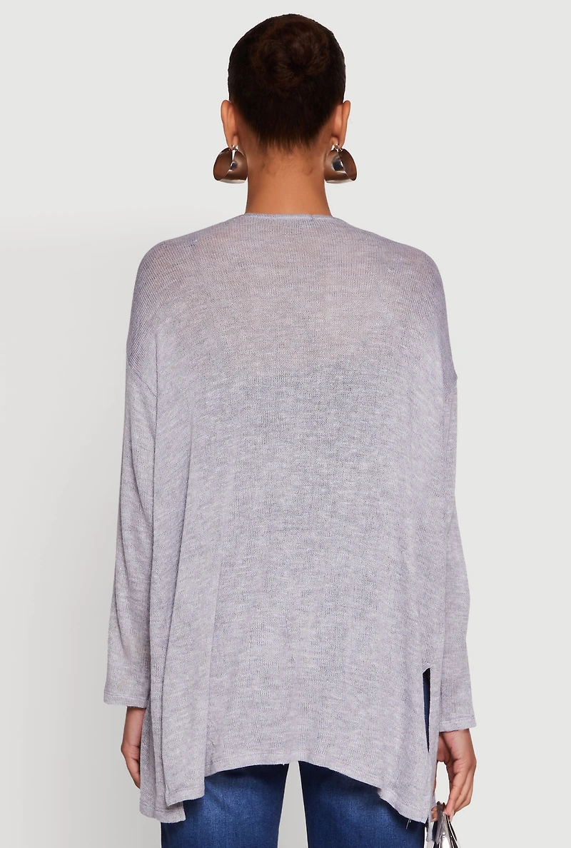 Womens Ambiance Brushed Knit Long Sleeve Duster, Grey, Size M