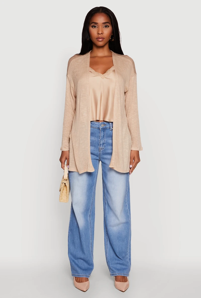 Womens Ambiance Brushed Knit Long Sleeve Duster, Beige,