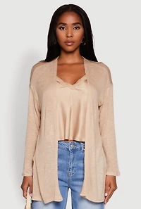 Womens Ambiance Brushed Knit Long Sleeve Duster, Beige, Size M