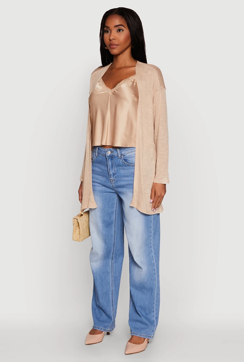 Womens Ambiance Brushed Knit Long Sleeve Duster, Beige,