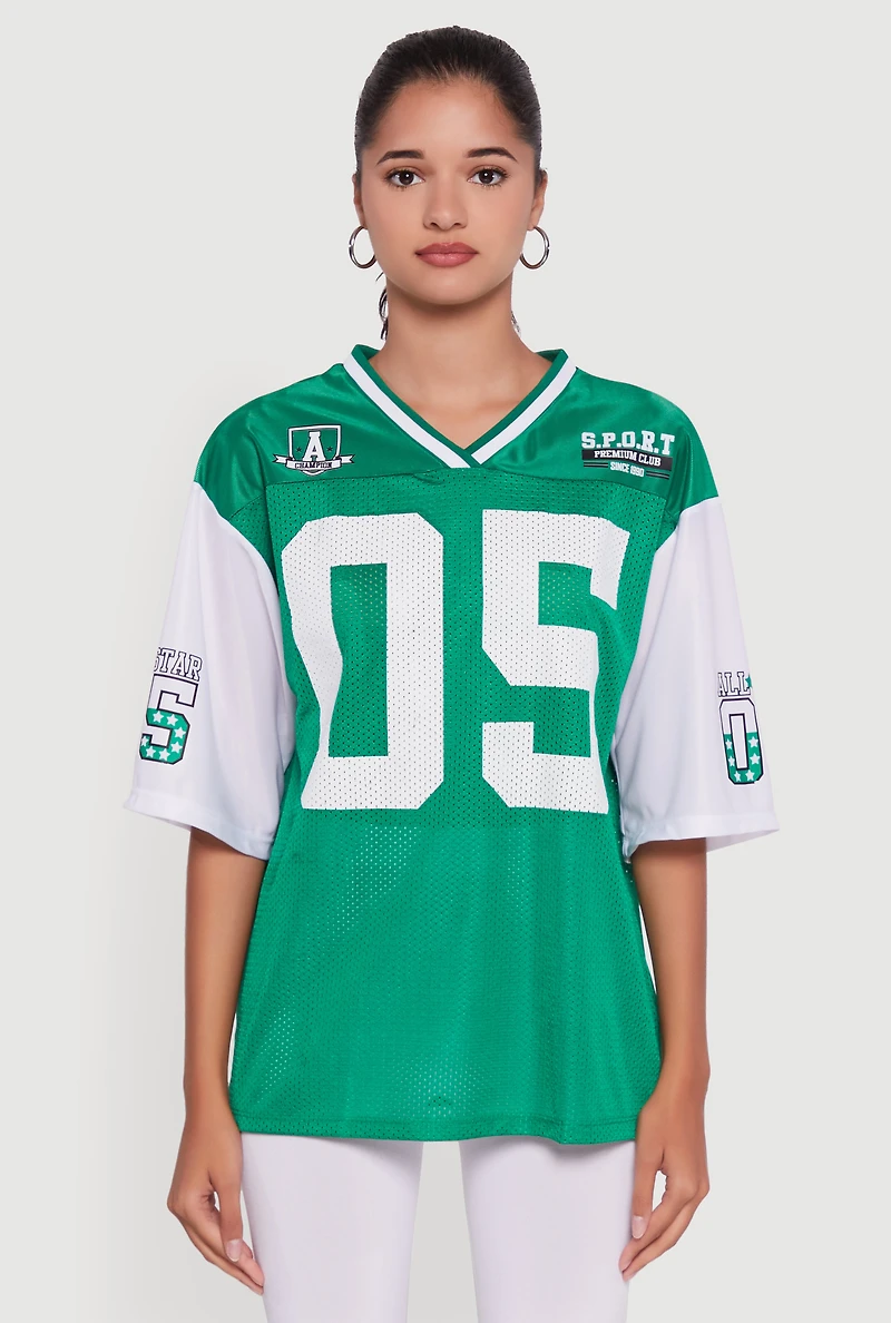 Womens V-Neck All Star 05 Graphic Football Jersey, Green,