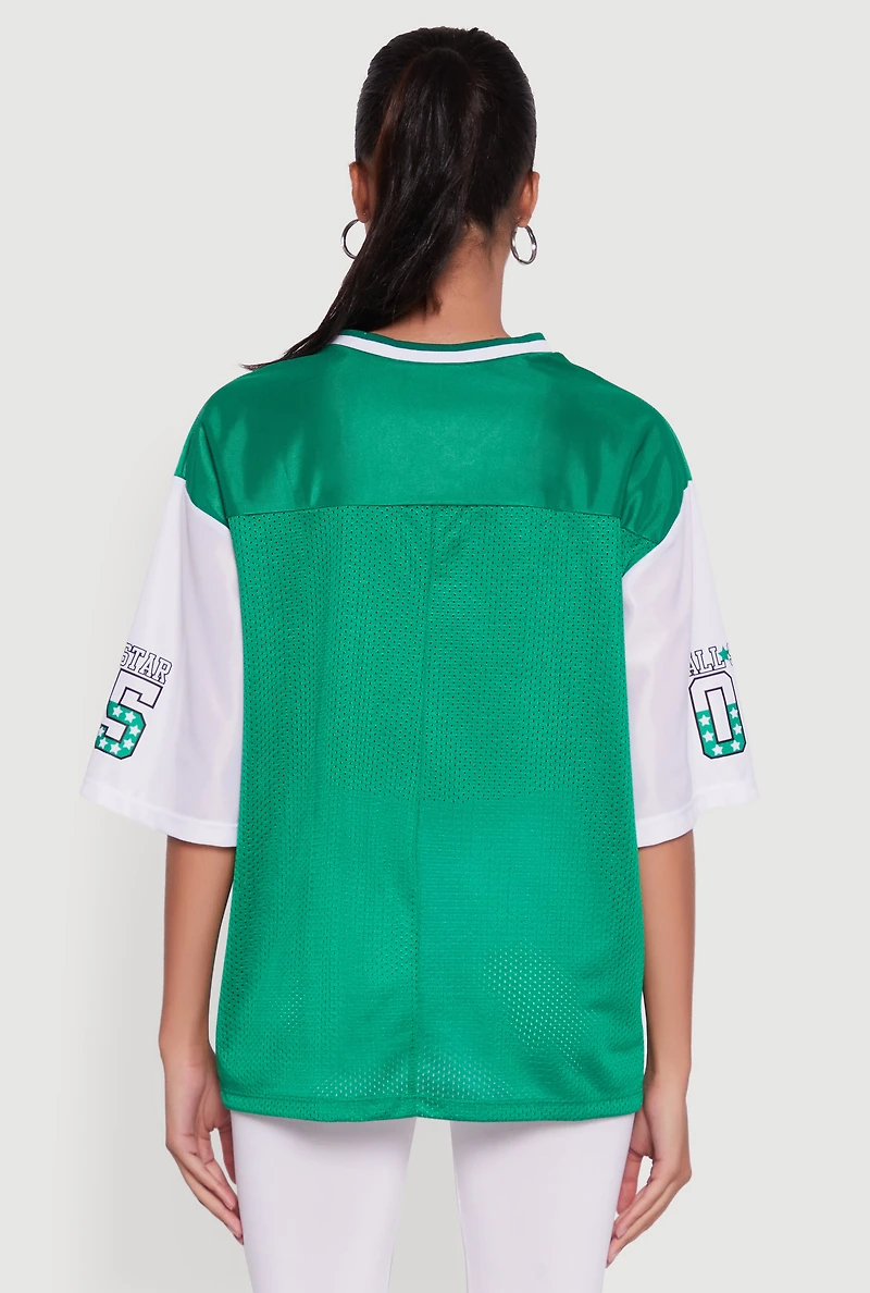 Womens V-Neck All Star 05 Graphic Football Jersey, Green,