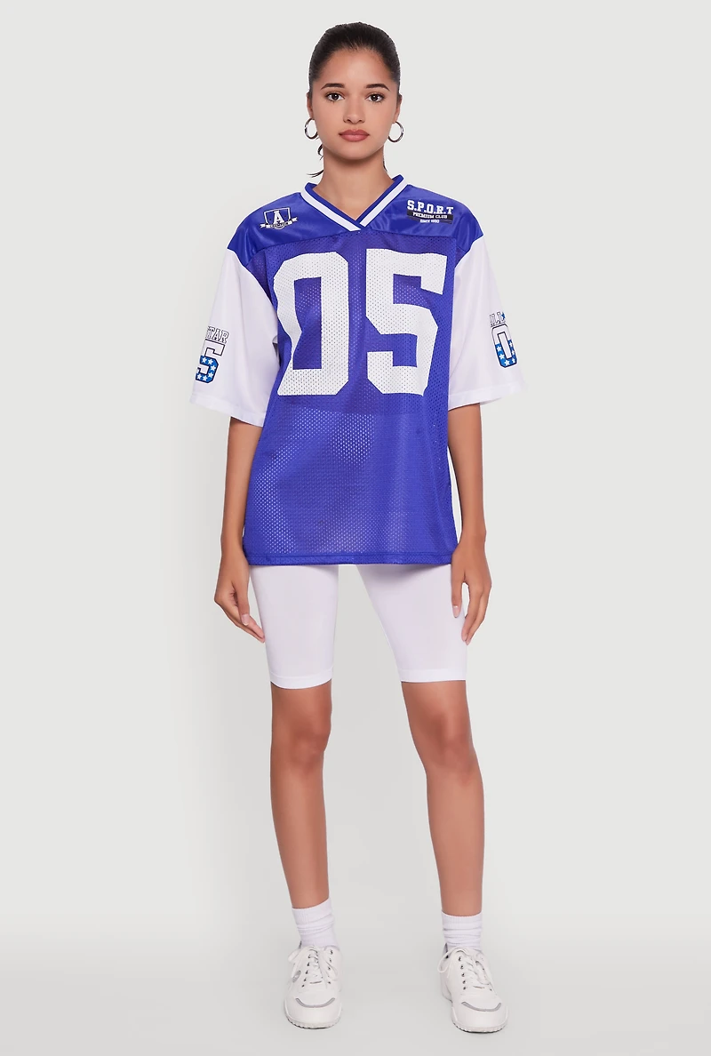 Womens V-Neck All Star 05 Graphic Football Jersey, Blue, Size S