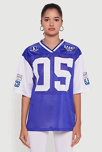 Womens V-Neck All Star 05 Graphic Football Jersey, Blue, Size M