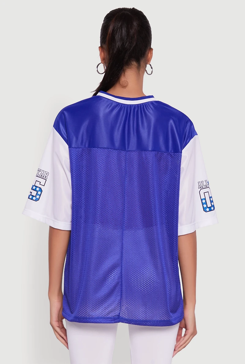 Womens V-Neck All Star 05 Graphic Football Jersey, Blue, Size M