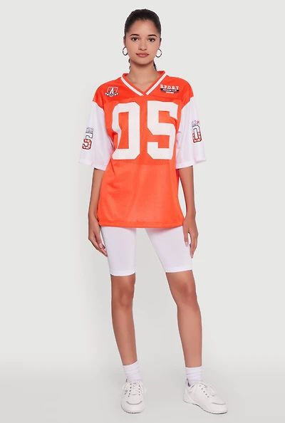 Womens V-Neck All Star 05 Graphic Football Jersey, Orange, Size S