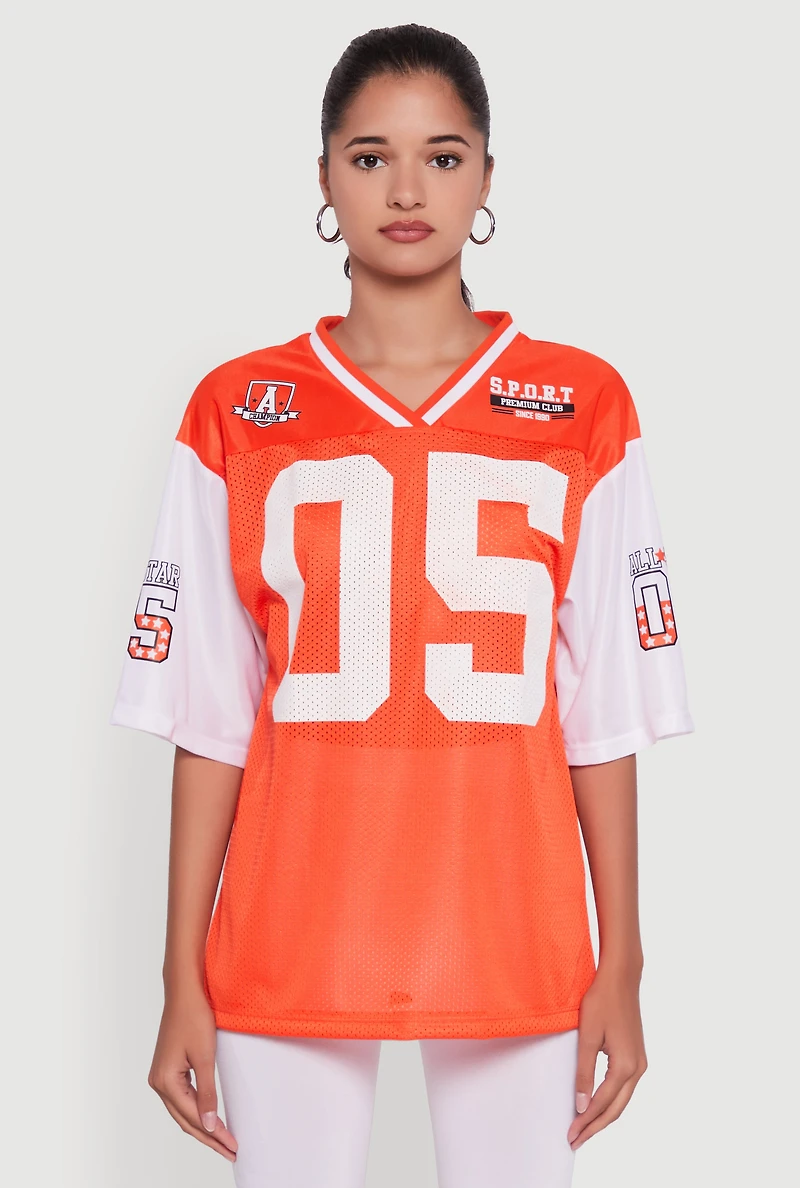 Womens V-Neck All Star 05 Graphic Football Jersey, Orange, Size S