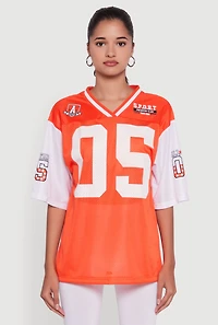 Womens V-Neck All Star 05 Graphic Football Jersey, Orange, Size S