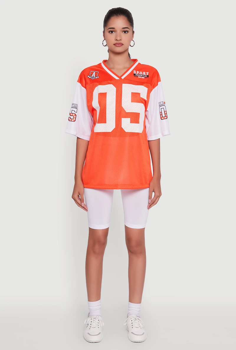 Womens V-Neck All Star 05 Graphic Football Jersey, Orange, Size S