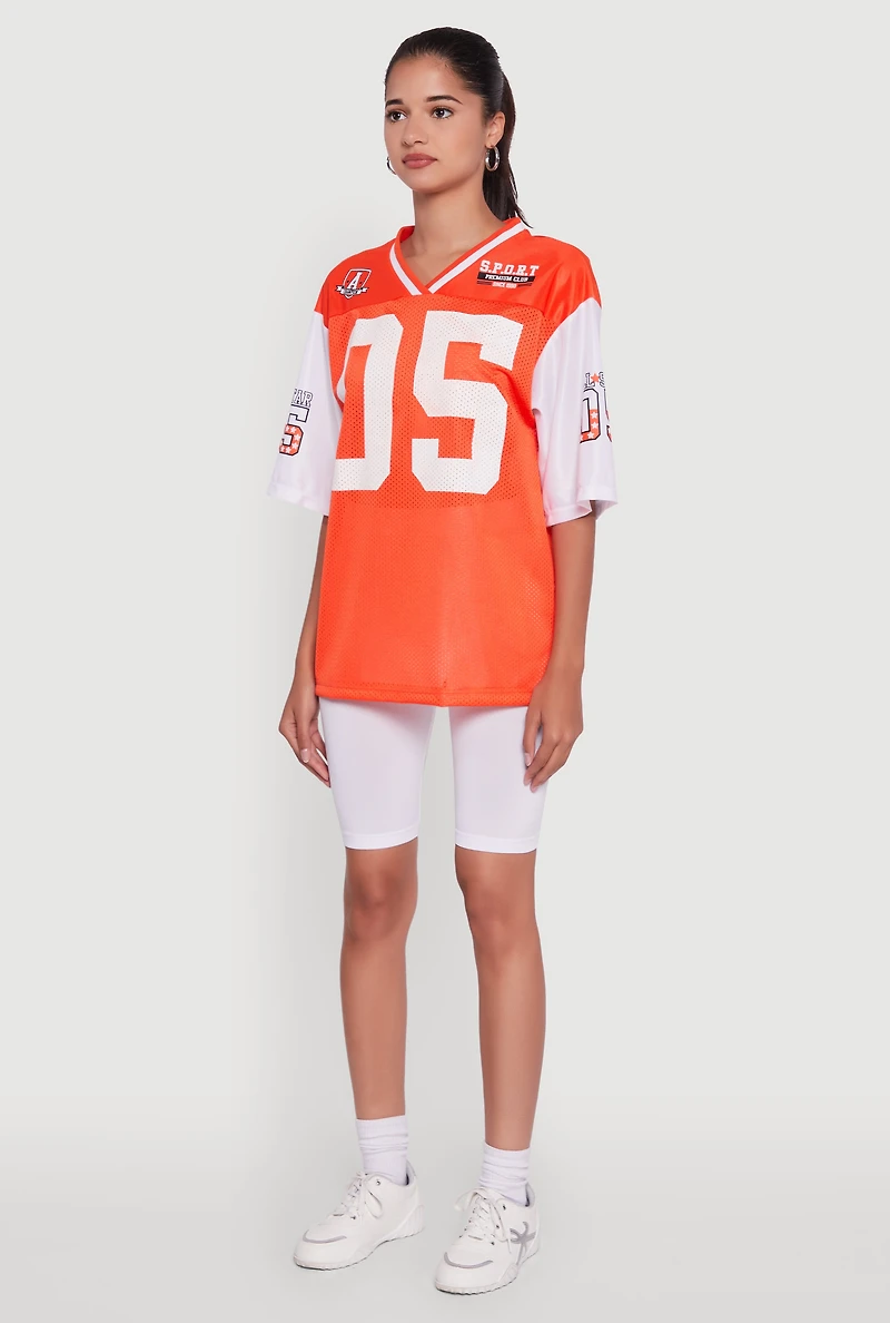 Womens V-Neck All Star 05 Graphic Football Jersey, Orange, Size S