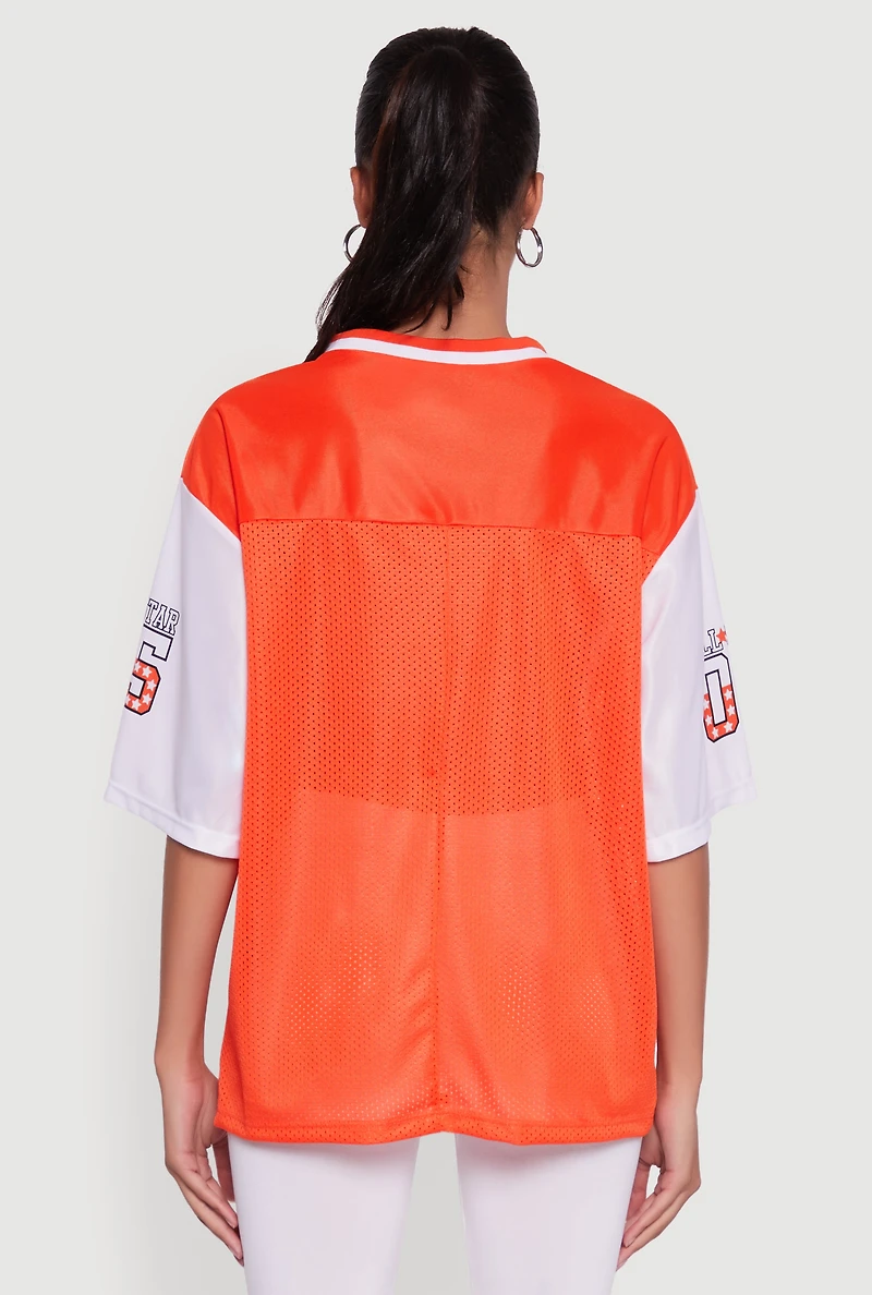 Womens V-Neck All Star 05 Graphic Football Jersey, Orange, Size L