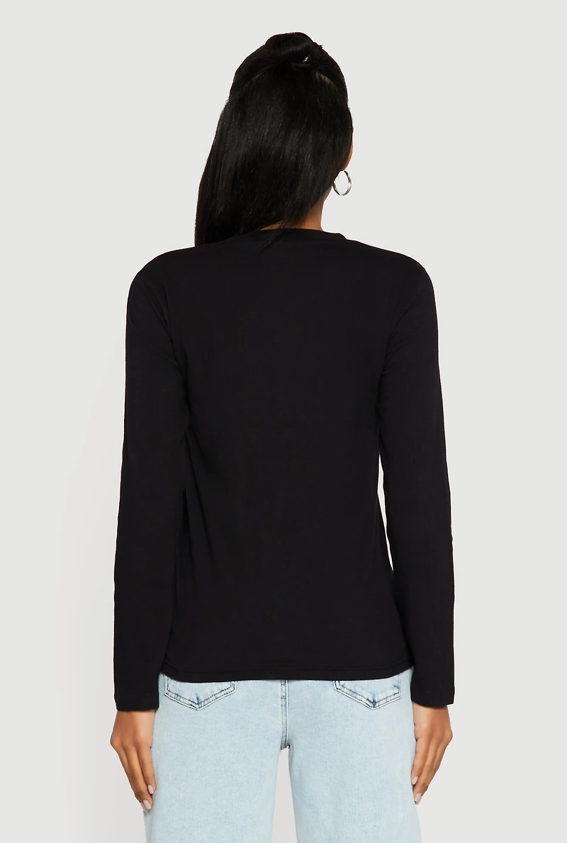 Solid Notch Neck Long Sleeve T-Shirt