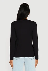 Solid Notch Neck Long Sleeve T-Shirt