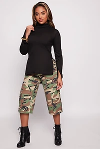 Waffle Knit Turtleneck High Low Top