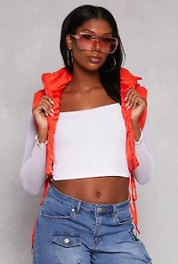 Womens Mesh Sleeve Square Neck Long Sleeve Top, White, Size S
