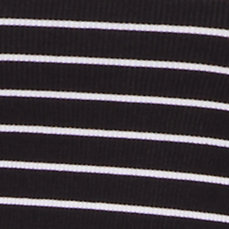 Striped Rib Knit Cropped Long Sleeve Scoop Neck Tee