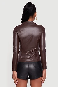 Faux Leather Button Front Long Sleeve Shirt