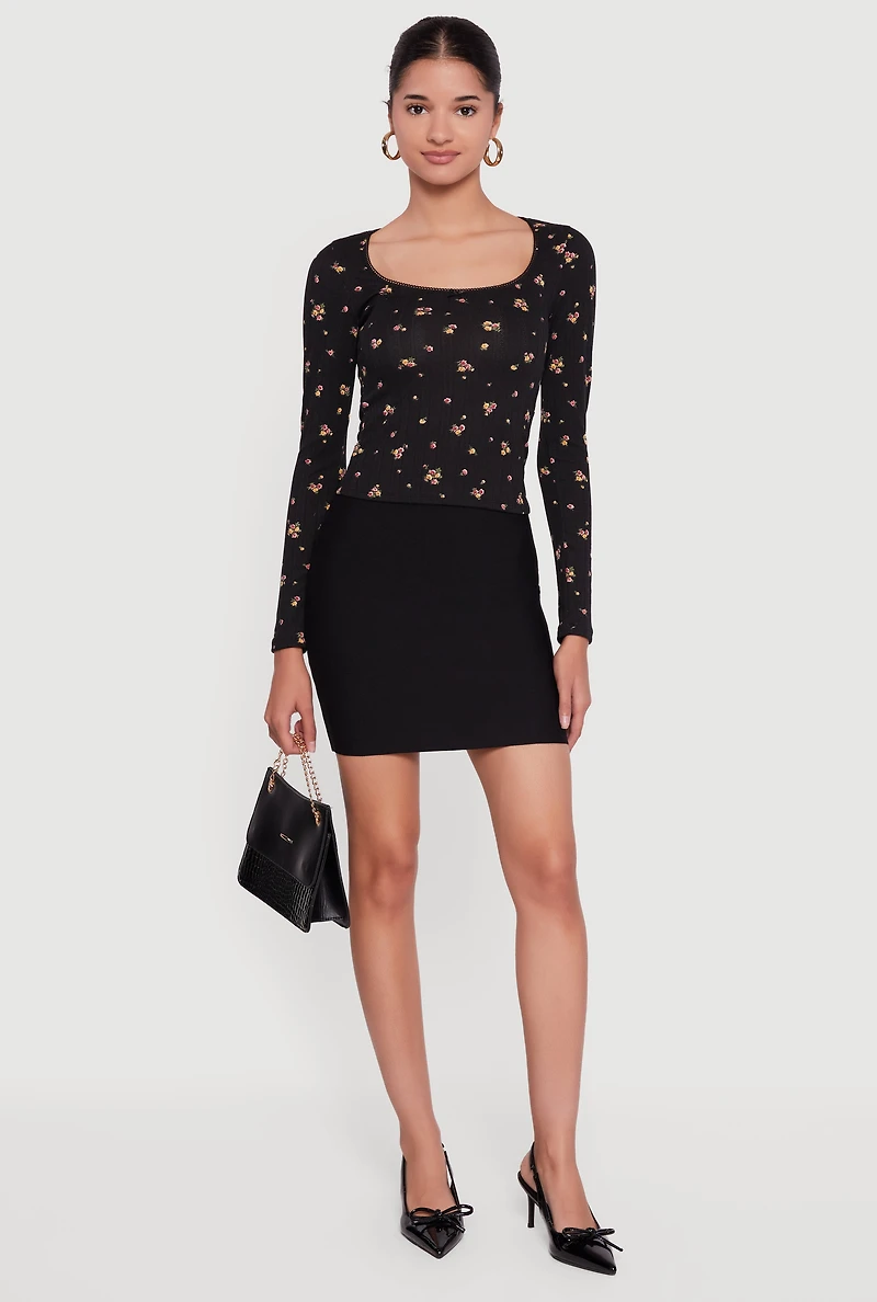 Floral Pointelle Long Sleeve Crop Top