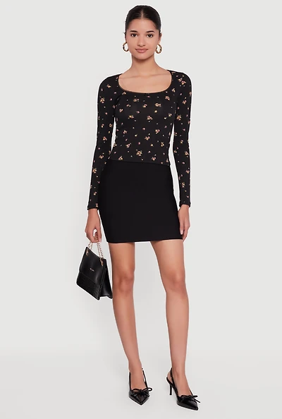 Floral Pointelle Long Sleeve Crop Top