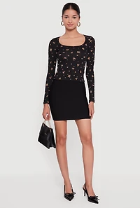 Floral Pointelle Long Sleeve Crop Top