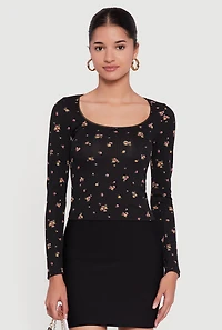 Floral Pointelle Long Sleeve Crop Top