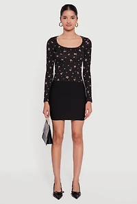 Floral Pointelle Long Sleeve Crop Top