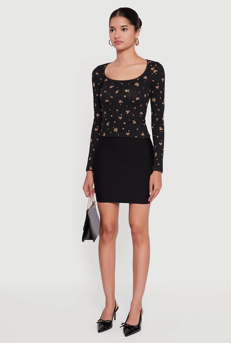 Floral Pointelle Long Sleeve Crop Top