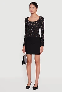 Floral Pointelle Long Sleeve Crop Top