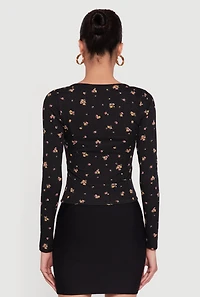 Floral Pointelle Long Sleeve Crop Top