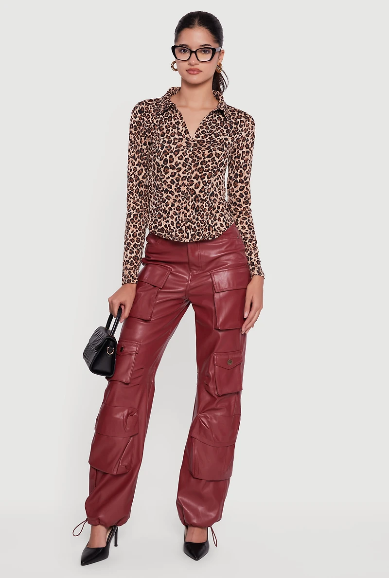 Leopard Print Long Sleeve Button Front Shirt