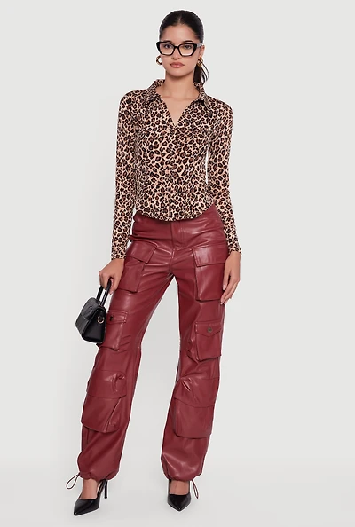 Leopard Print Long Sleeve Button Front Shirt