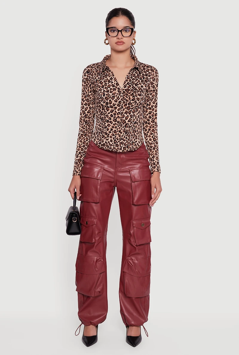 Leopard Print Long Sleeve Button Front Shirt