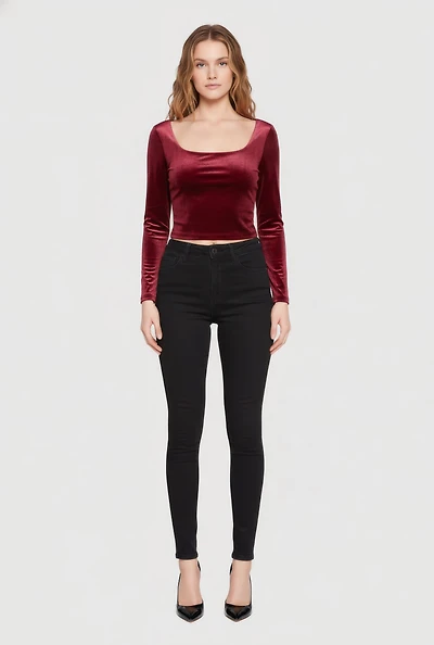 Velvet Long Sleeve Square Neck Crop Top