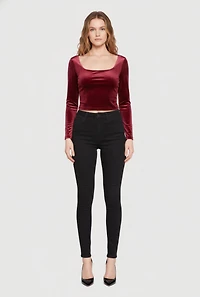 Velvet Long Sleeve Square Neck Crop Top